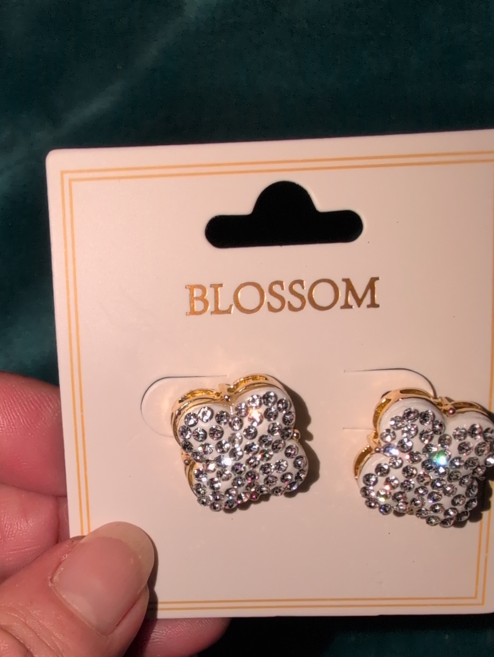 Gold-Tone White Crystal Flower Stud Pierced Earrings